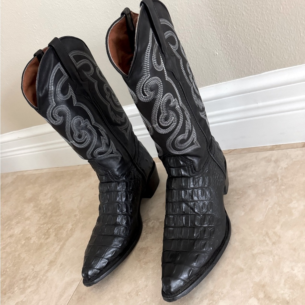 El Presidente Black leather crocodile boots 12.5